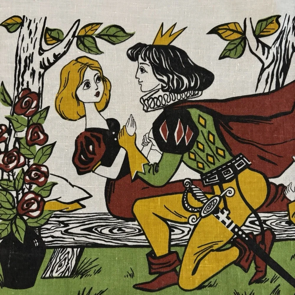 Vtg Retro‎ Snow White Themed Linen Kitchen Tea Towel Off White 28x15.5